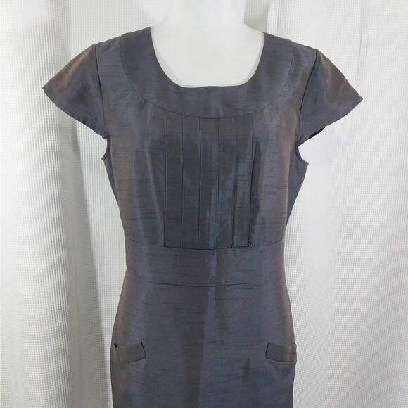 BANANA REPUBLIC! IRIDESCENT LAVENDER GRAY SHEATH STYLE SHANTUNG DRESS! SZ XL - Picture 3 of 10